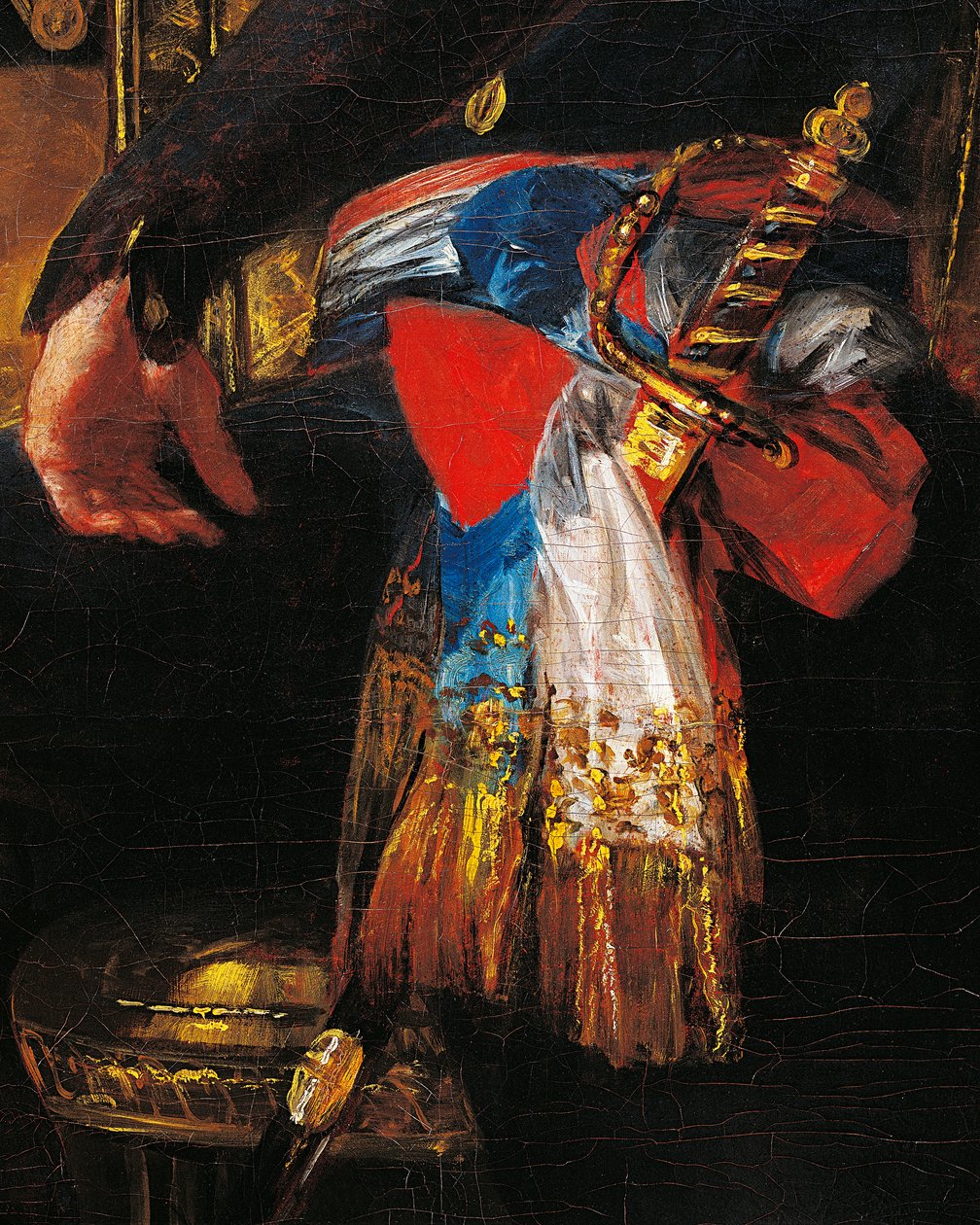 Espada e faixa, detalhe do retrato de Ferdinand Guillemardet, embaixador da França em Espanha de 1798 a 1800 por Francisco de Goya (1746-1828), óleo sobre tela de Francisco Jose de Goya y Lucientes