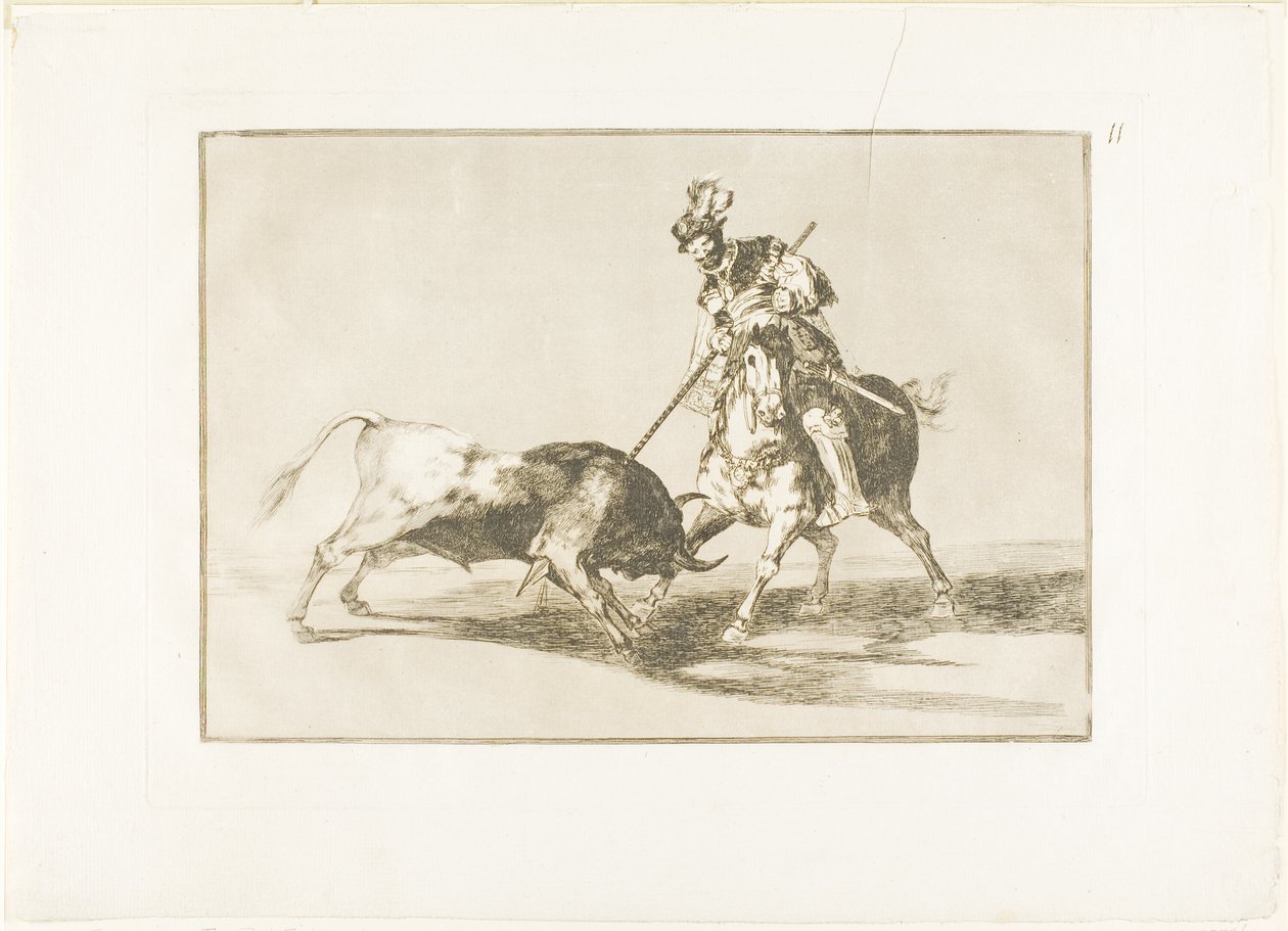 O Cid Campeador lançando outro touro, placa onze de The Art of Bullfighting de Francisco Jose de Goya y Lucientes