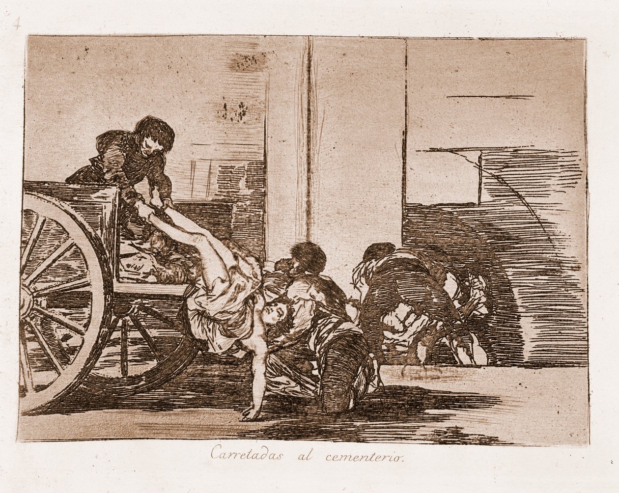 Os Desastres da Guerra : Carregamentos de carro para o cemitério (gravura a partir de desenho preparatório de Francisco de Goya