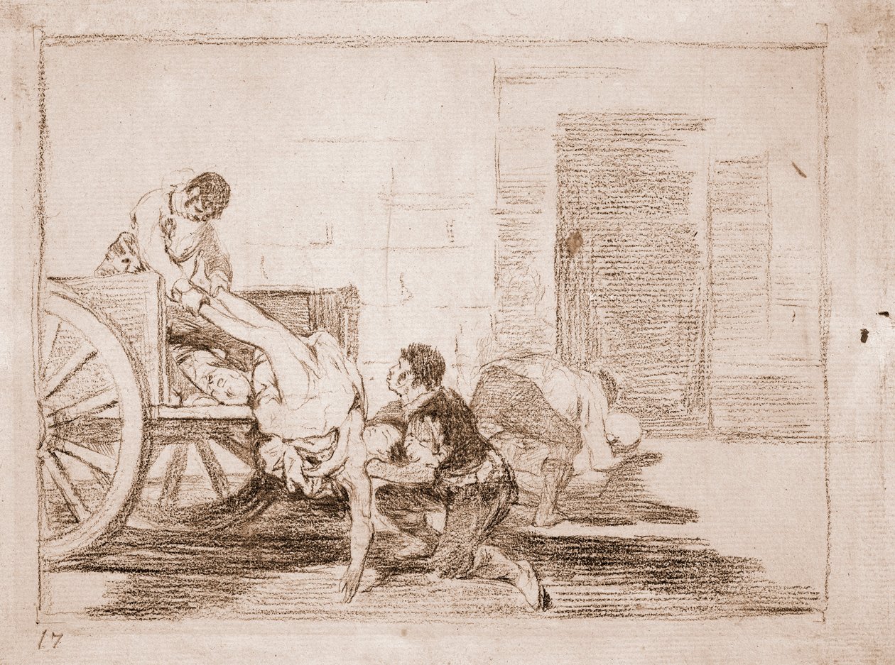 Os Desastres da Guerra : Carregamentos de carros para o cemitério (desenho preparatório de Francisco de Goya