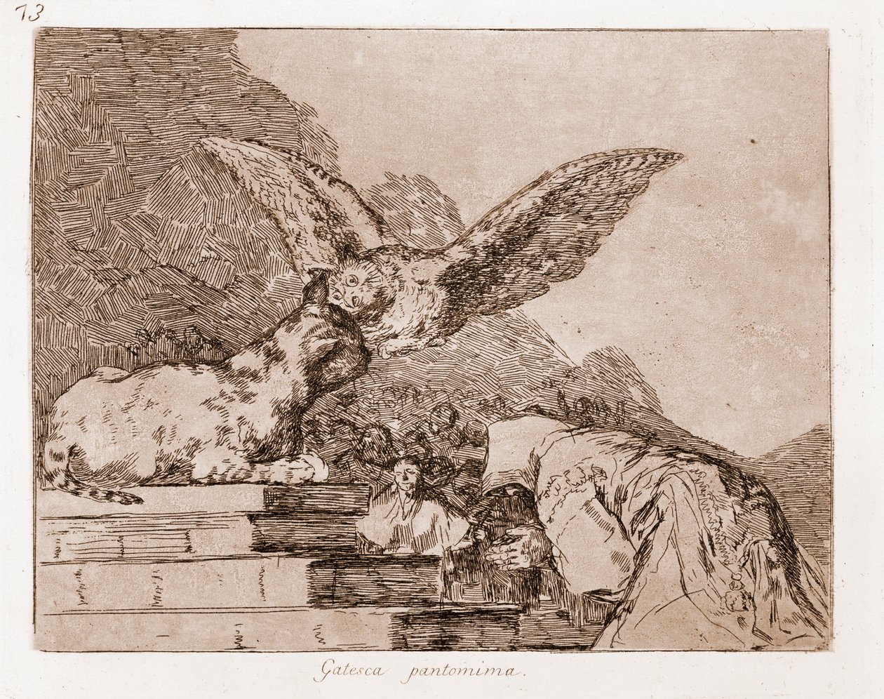 Os Desastres da Guerra : Cat Pantomime (gravura a partir do desenho preparatório de Francisco de Goya