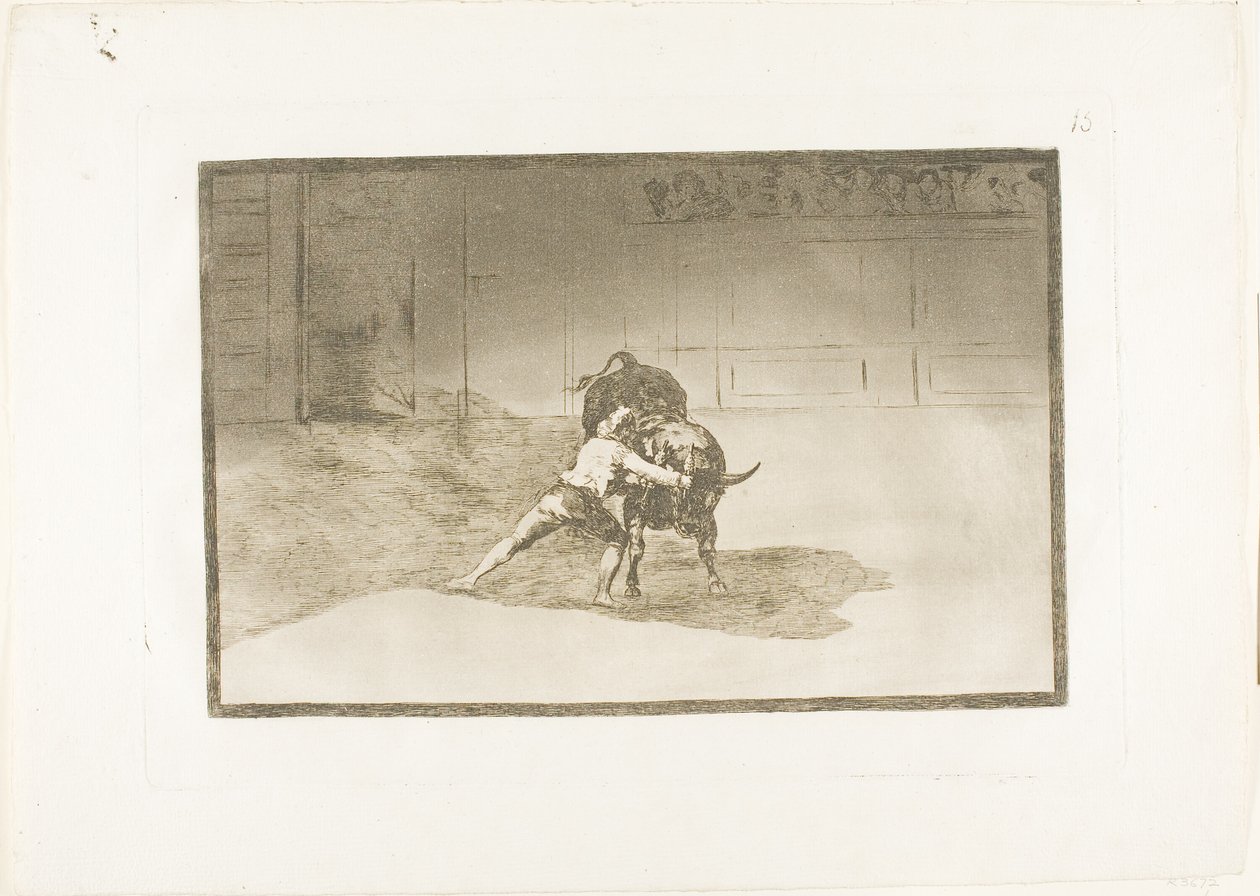 O Famoso Martincho Coloca as Banderillas, Jogando o Touro com o Movimento do Seu Corpo, placa 15 de A Arte da Tourada de Francisco Jose de Goya y Lucientes
