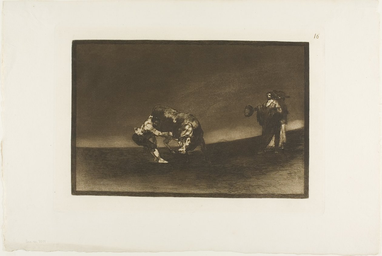 O mesmo homem joga um touro no ringue em Madrid, placa 16 de The Art of Bullfighting de Francisco Jose de Goya y Lucientes