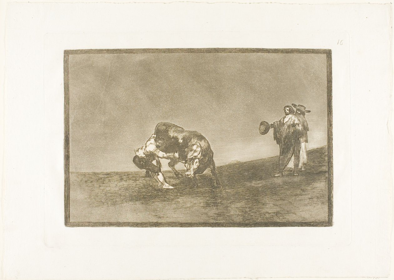 O mesmo homem joga um touro no ringue em Madrid, placa 16 de The Art of Bullfighting de Francisco Jose de Goya y Lucientes