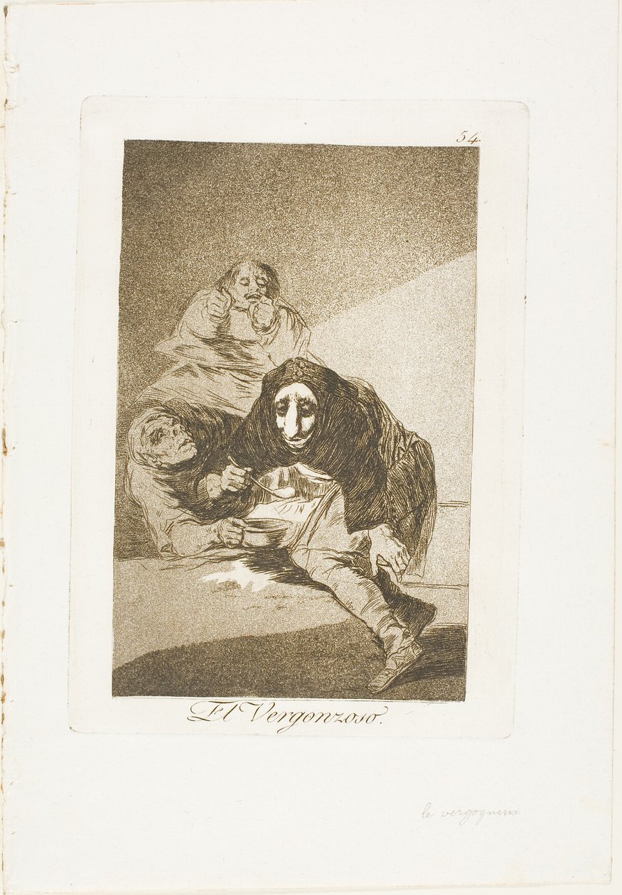 The Shamefaced, placa 54 de Los Caprichos de Francisco Jose de Goya y Lucientes