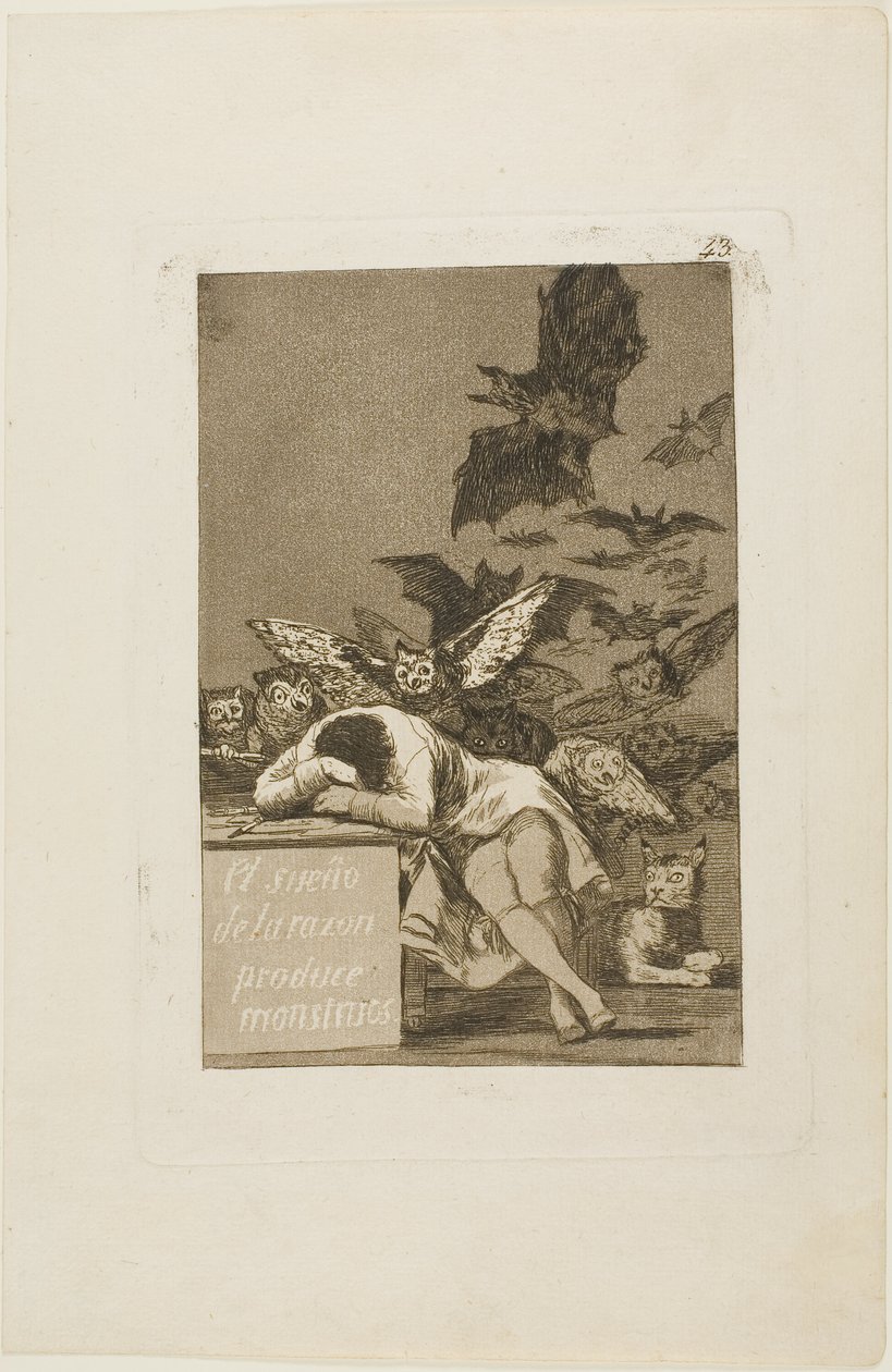 O sono da razão produz monstros, placa 43 de Los Caprichos de Francisco Jose de Goya y Lucientes