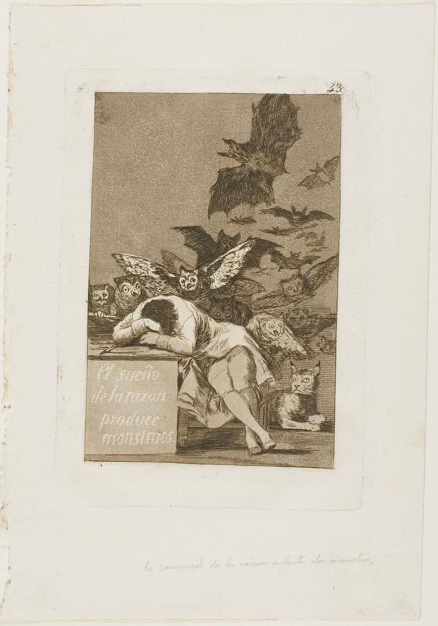 O sono da razão produz monstros, placa 43 de Los Caprichos de Francisco Jose de Goya y Lucientes
