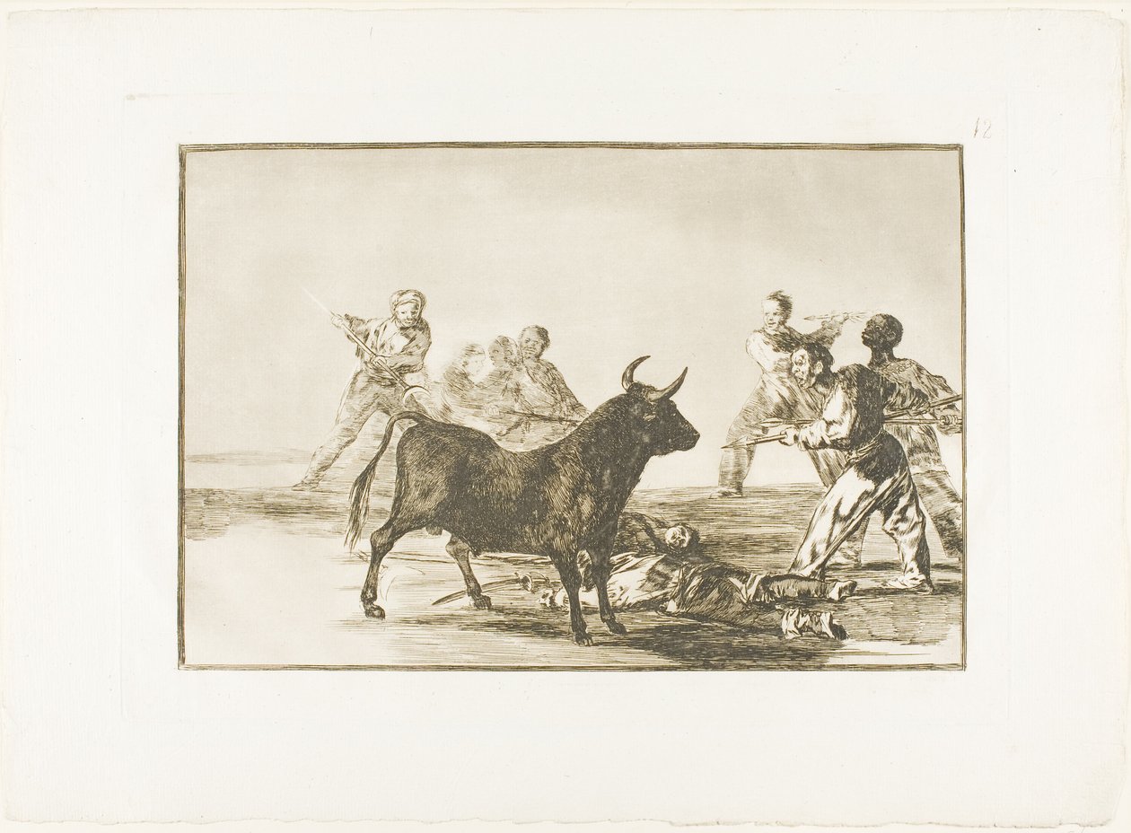 A ralé o touro com lanças, foices, banderillas e outros braços, placa doze de The Art of Bullfighting de Francisco Jose de Goya y Lucientes