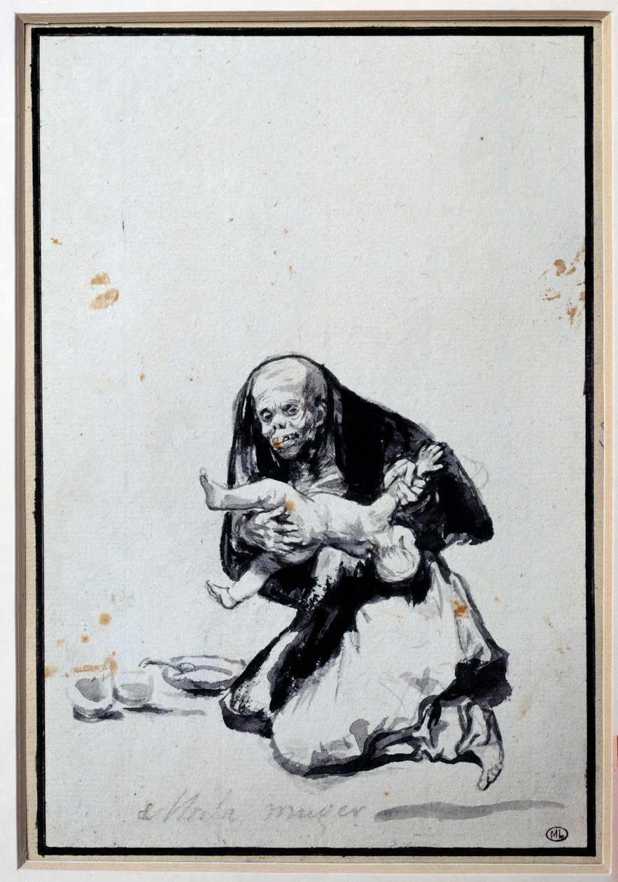 A mulher errada Cena da Antropofagia, uma bruxa tem um filho. Lavagem cinzenta por Francisco Goya y Lucientes (1746-1828) Sol. 0,21x0,14 m Paris, musee du Louvre de Francisco de Goya