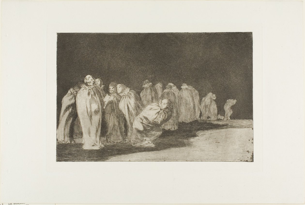 Há algo por detrás do pano de saco, ou seja, não se pode julgar um homem pelas suas roupas, prato oito de Los Proverbios de Francisco Jose de Goya y Lucientes