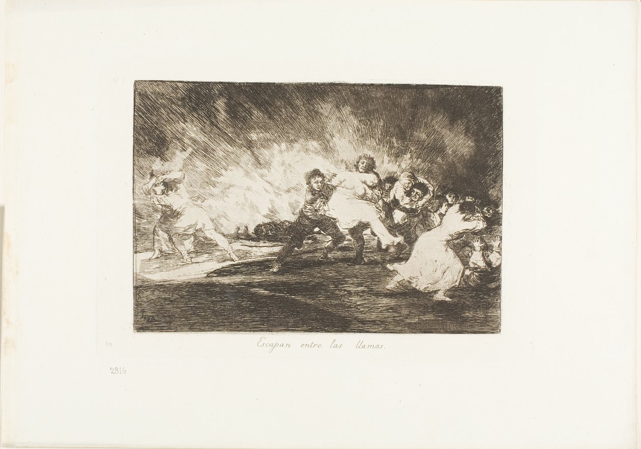 Eles escapam pelas chamas, placa 41 de Os desastres da guerra de Francisco Jose de Goya y Lucientes