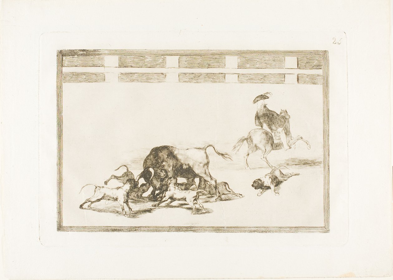 They Loose Dogs on the Bull, placa 25 de The Art of Bullfighting de Francisco Jose de Goya y Lucientes