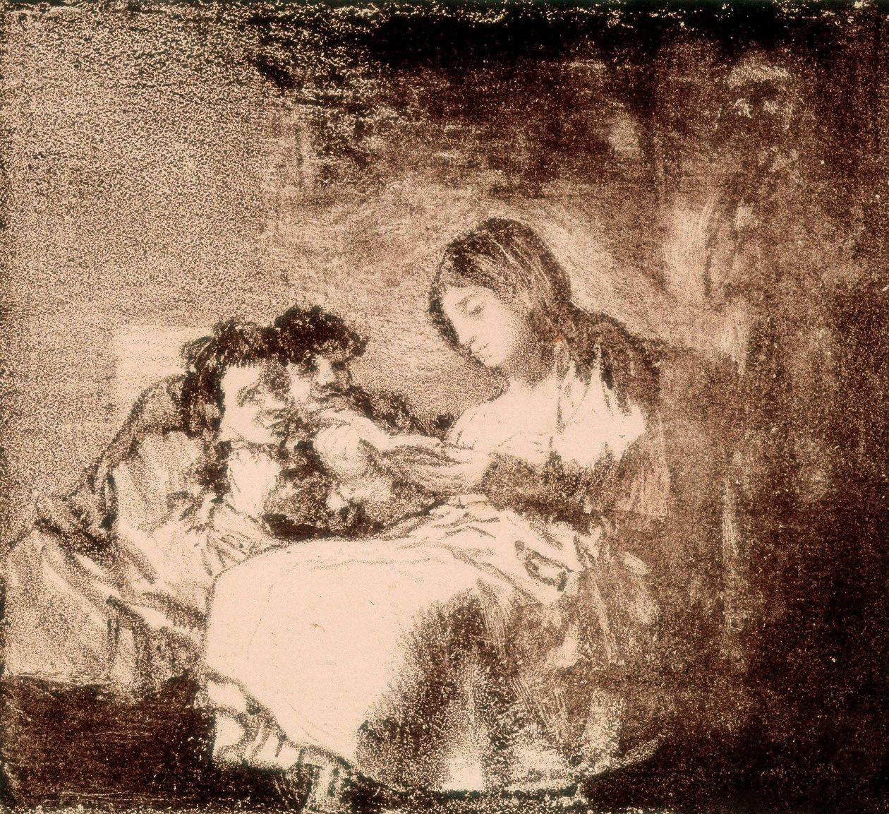 "Uma mulher lê uma história a duas crianças" Litografia de Francisco de Goya y Lucientes (1746-1828). 1819-1822. Madrid. Biblioteca Nacional de Francisco Jose de Goya y Lucientes