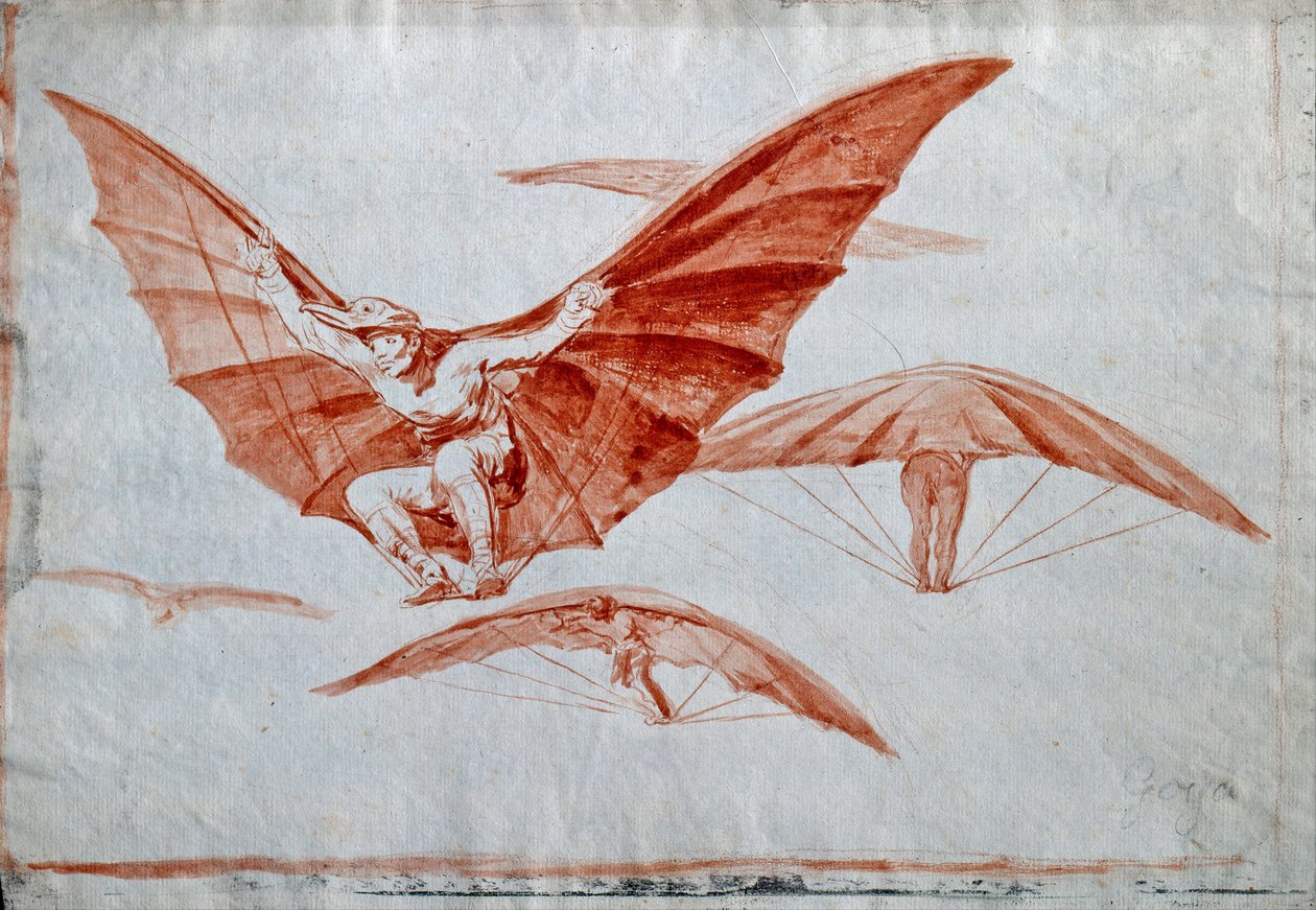 "Ways of Flying" Sanguine desenho sobre papel de Francisco de Goya (1746-1828) - 1816 Dim 24,5x34,8 cm Museo Lazaro Galdiano, Madrid de Francisco Jose de Goya y Lucientes