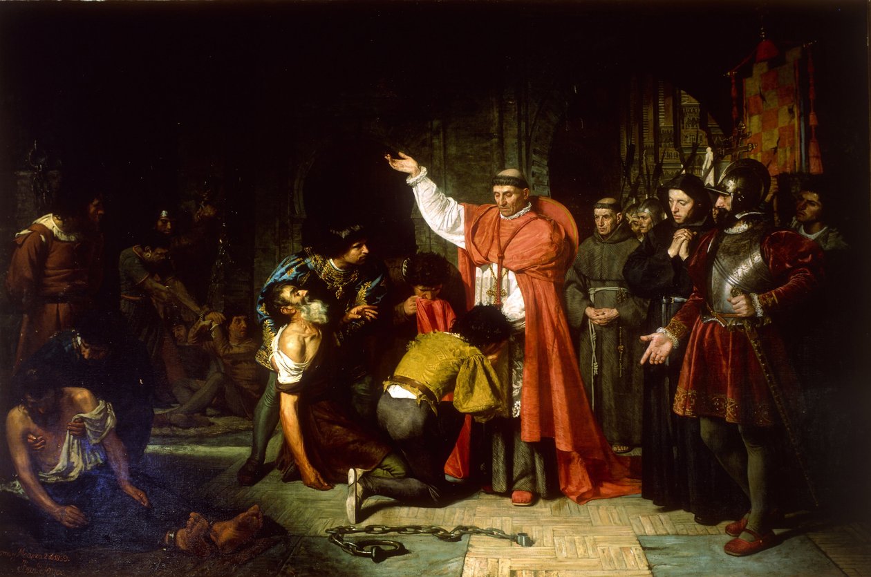 A libertação dos prisioneiros cristãos de Oran pelo Cardeal Francisco Jimenez de Cisneros (1436-1517) por Jover y Casanova, Francisco (1836-1890) de Francisco Jover y Casanova