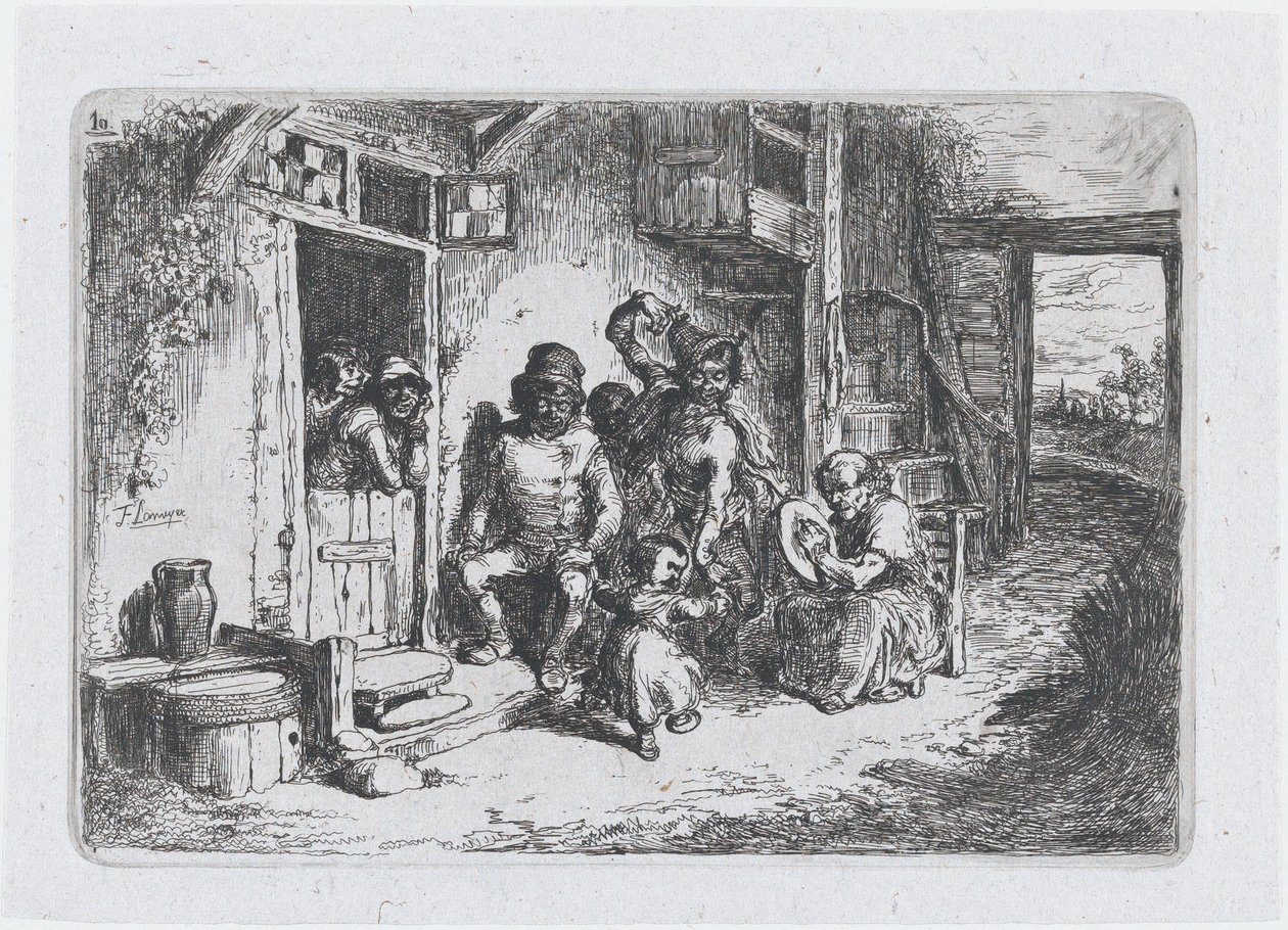 Prancha 10: duas figuras dançando, outra sentada tocando tambor, da série de costumes..., 1850. de Francisco Lameyer Berenguer