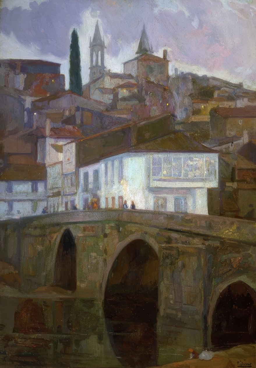 ENTRE LUZES (BETANZOS) –OLEO - LIENZO - 1918–90X62 CM– de Francisco Llorens Diaz