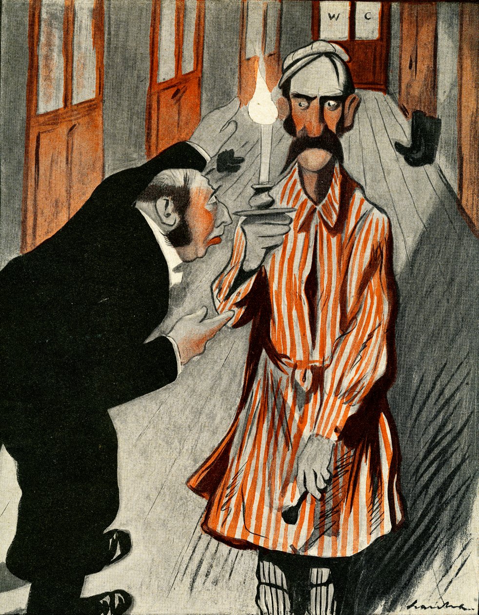 Um inglês rabugento sendo assistido por um funcionário em um hotel francês, 1903 de Francisco Sancha y Lengo