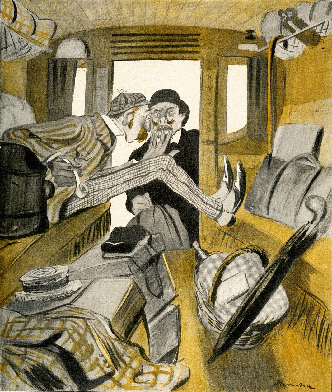 Um inglês impede um francês de sentar no assento livre do trem, em 1903. de Francisco Sancha y Lengo