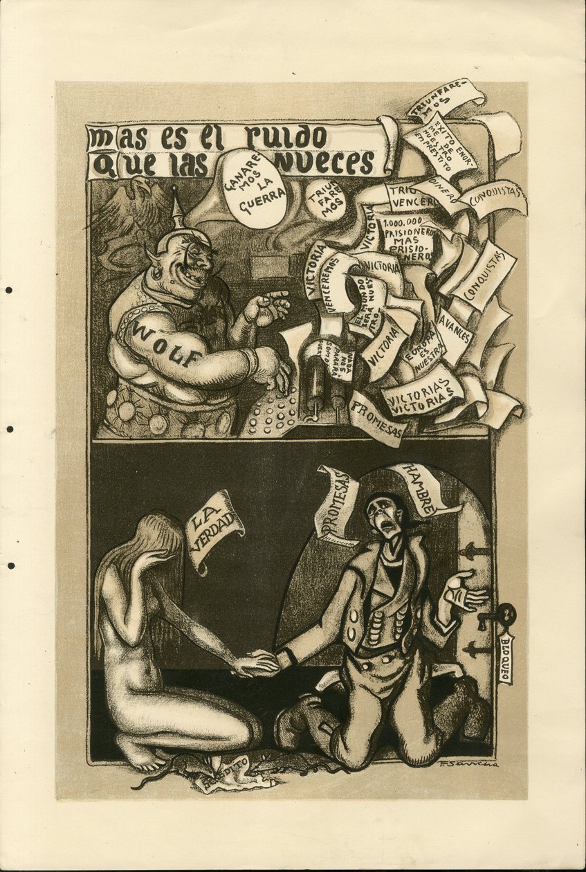 Ilustração de Francisco Sancha Lengo (1874-1936) - Folha voadora, cerca de 1915 - Guerra de 14-18, Agência Wolff, Língua Espanhola, Imprensa Estrangeira de Francisco Sancha y Lengo