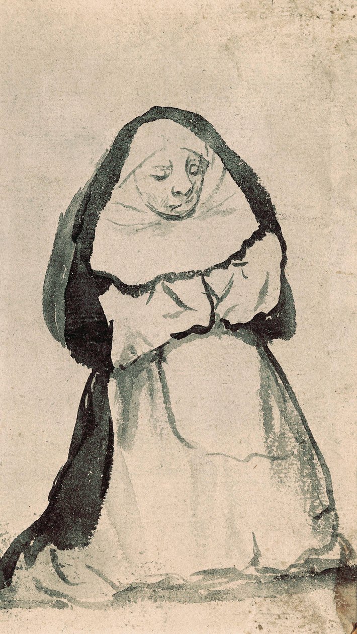 Uma freira ajoelhada em oração, início do século XIX (desenho) de Francisco de Goya