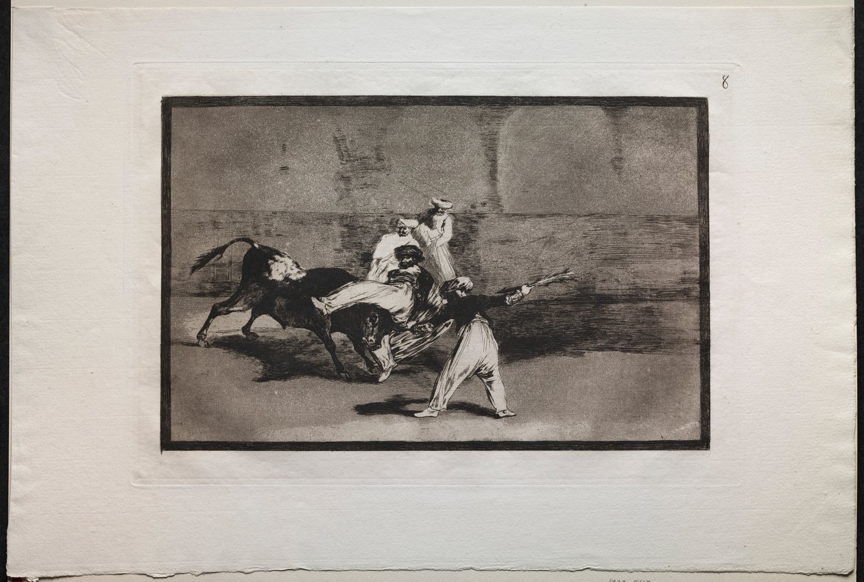 Touradas: uma charneca capturada por um touro no ringue, 1876. de Francisco de Goya