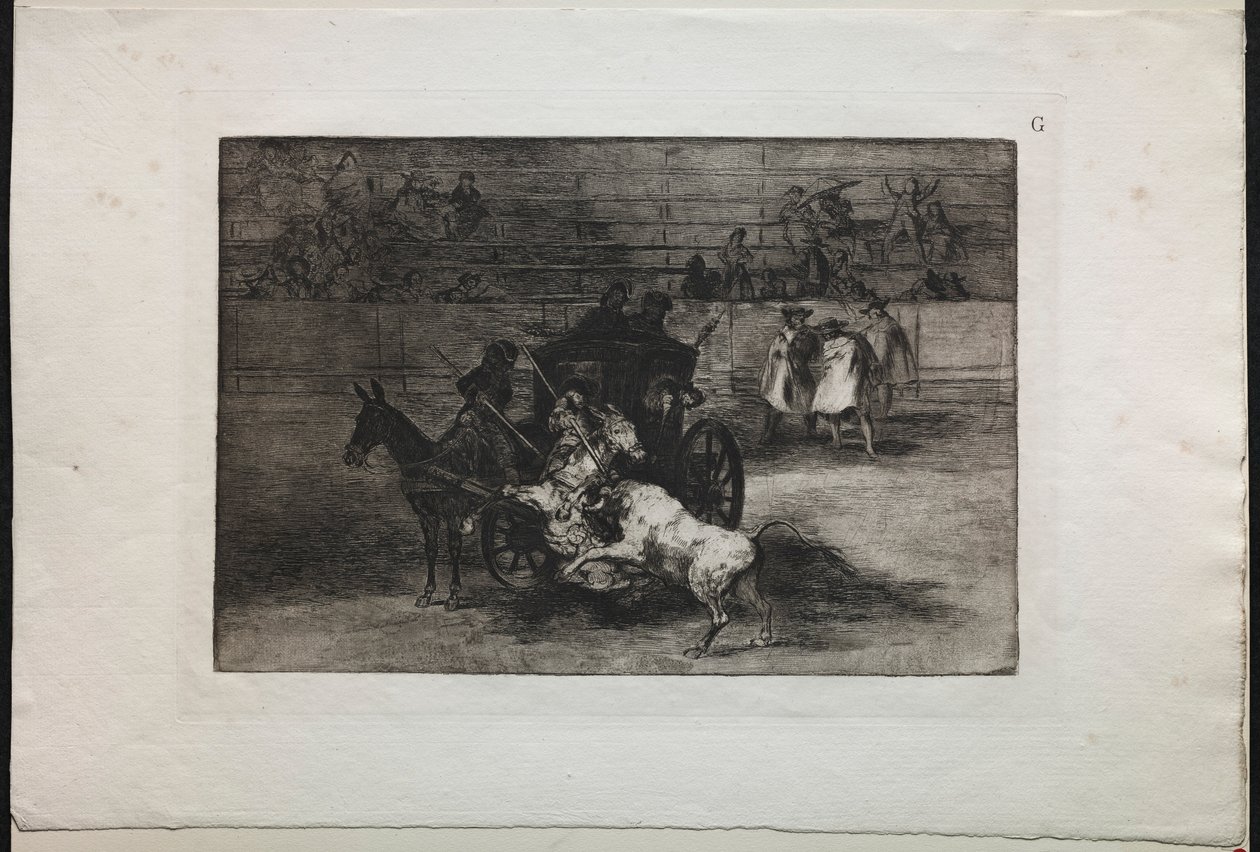 Touradas: luta em uma carruagem aproveitada para duas mulas, 1876. de Francisco de Goya