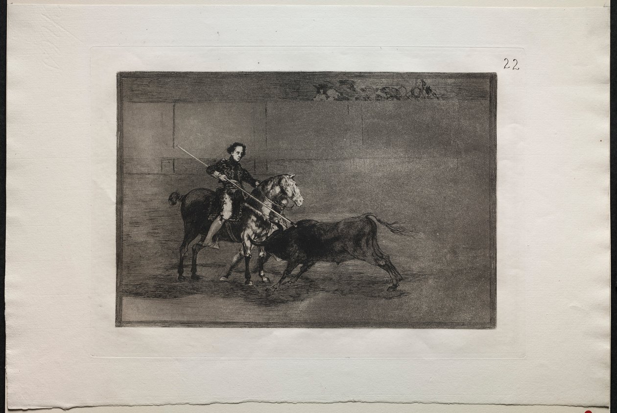 Touradas: Coragem viril do célebre Pajuelera no ringue em Saragosa, 1876. de Francisco de Goya