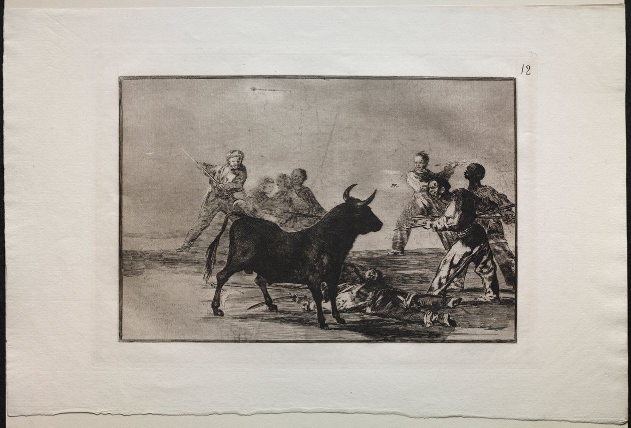 Touradas: A ralé amarrando o touro com lanças, foices, banderillas e outras armas de Francisco de Goya