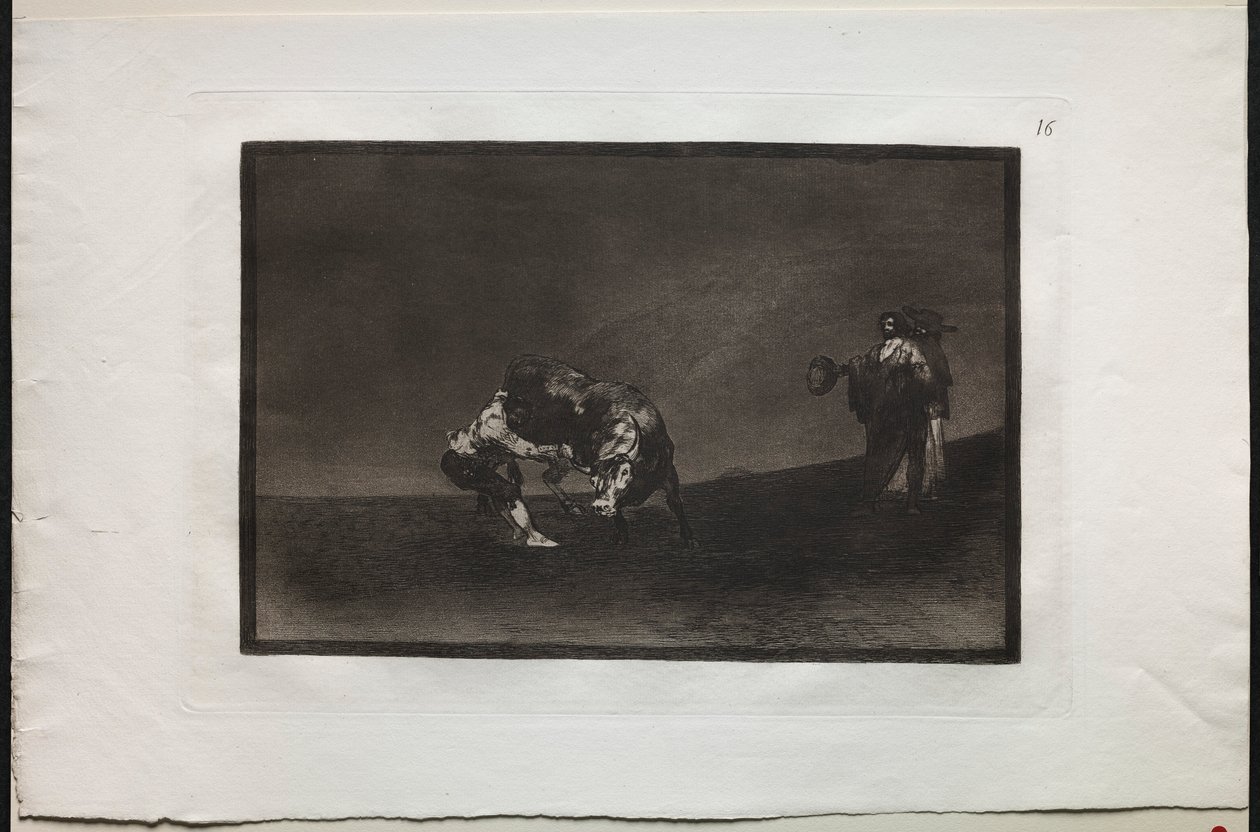 Touradas: O mesmo homem joga um touro no ringue em Madri, 1876. de Francisco de Goya