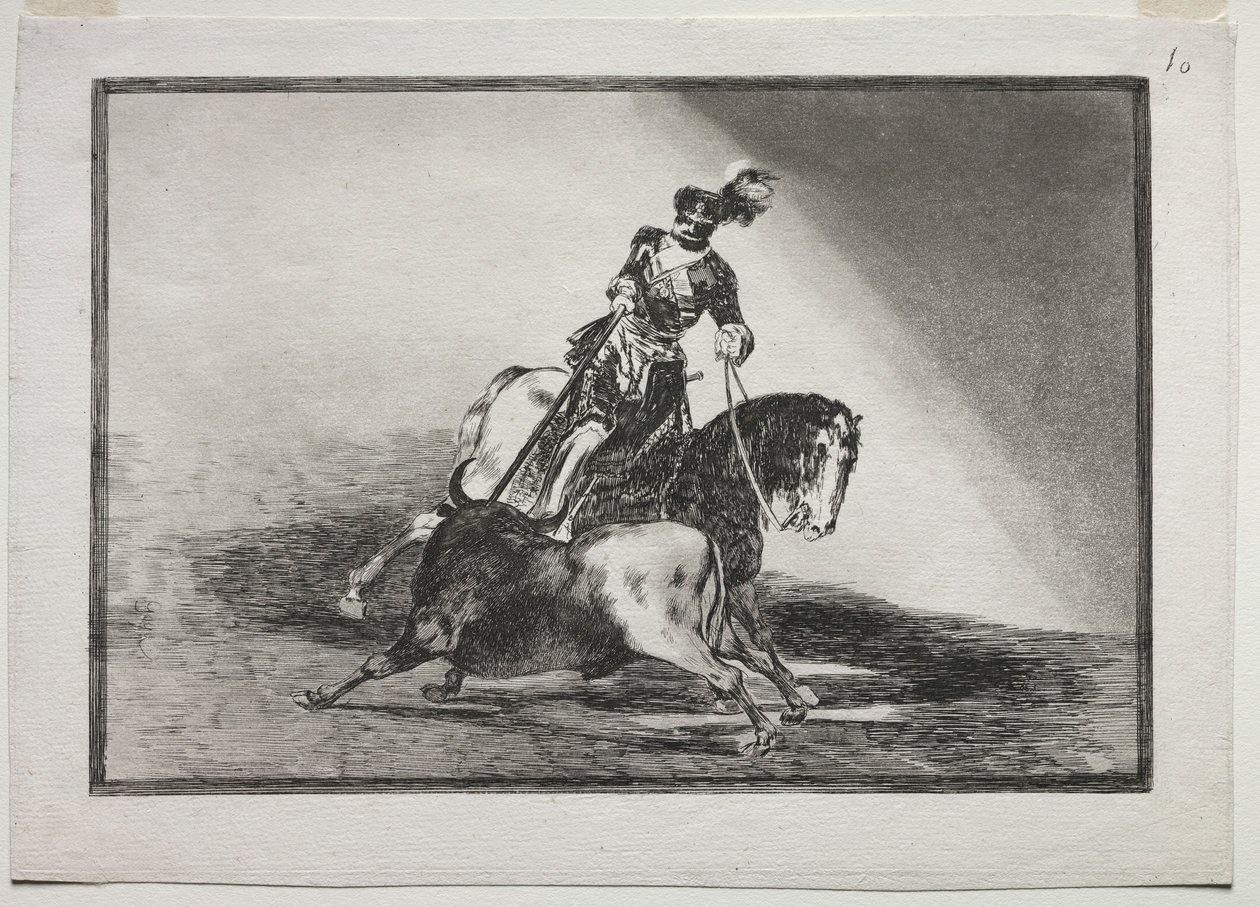 Charles V Lança um touro no ringue em Valladolid, 1815-1816. de Francisco de Goya
