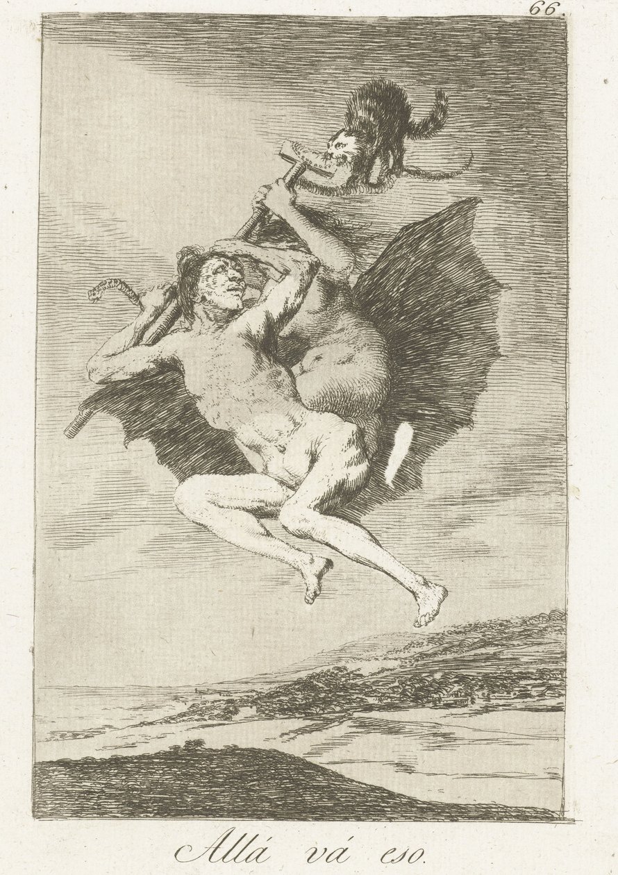 lá vão eles Allá vá eso (título no objeto) Los Caprichos (título da série) de Francisco de Goya