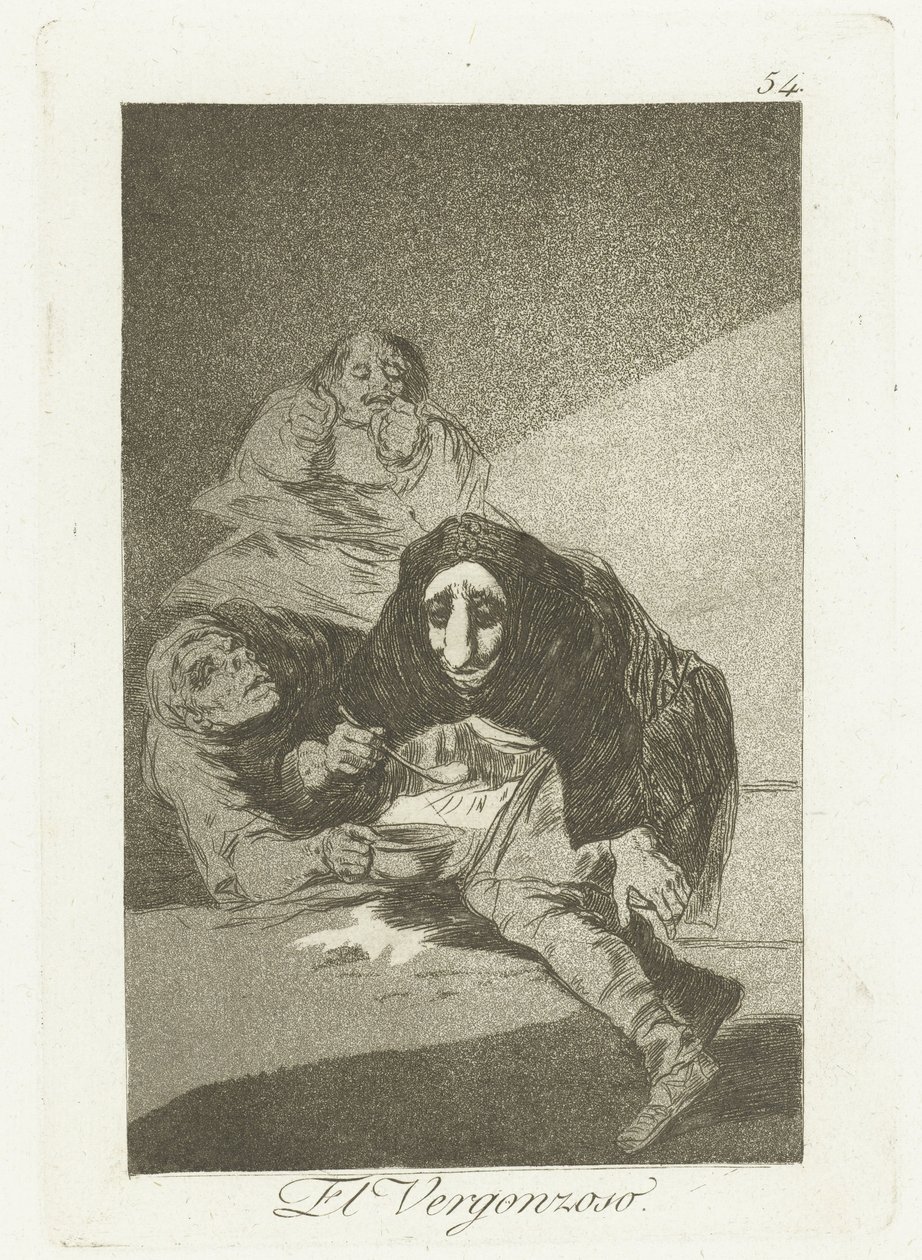 Por schaamtevolle O Vergonhoso (título no objeto) Los Caprichos (título da série) de Francisco de Goya