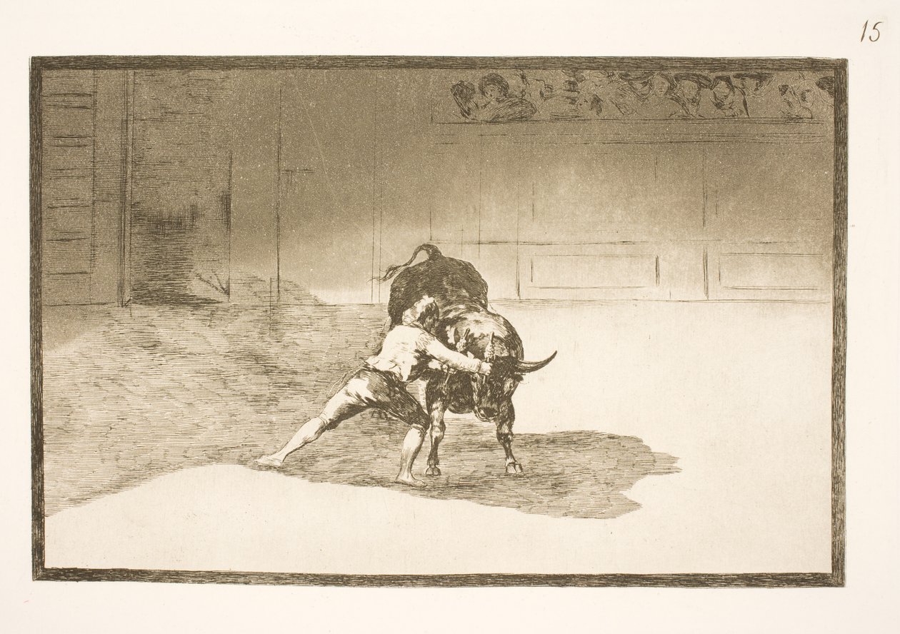 O famoso Martincho coloca as banderillas, engana o touro com os movimentos do seu corpo de Francisco de Goya