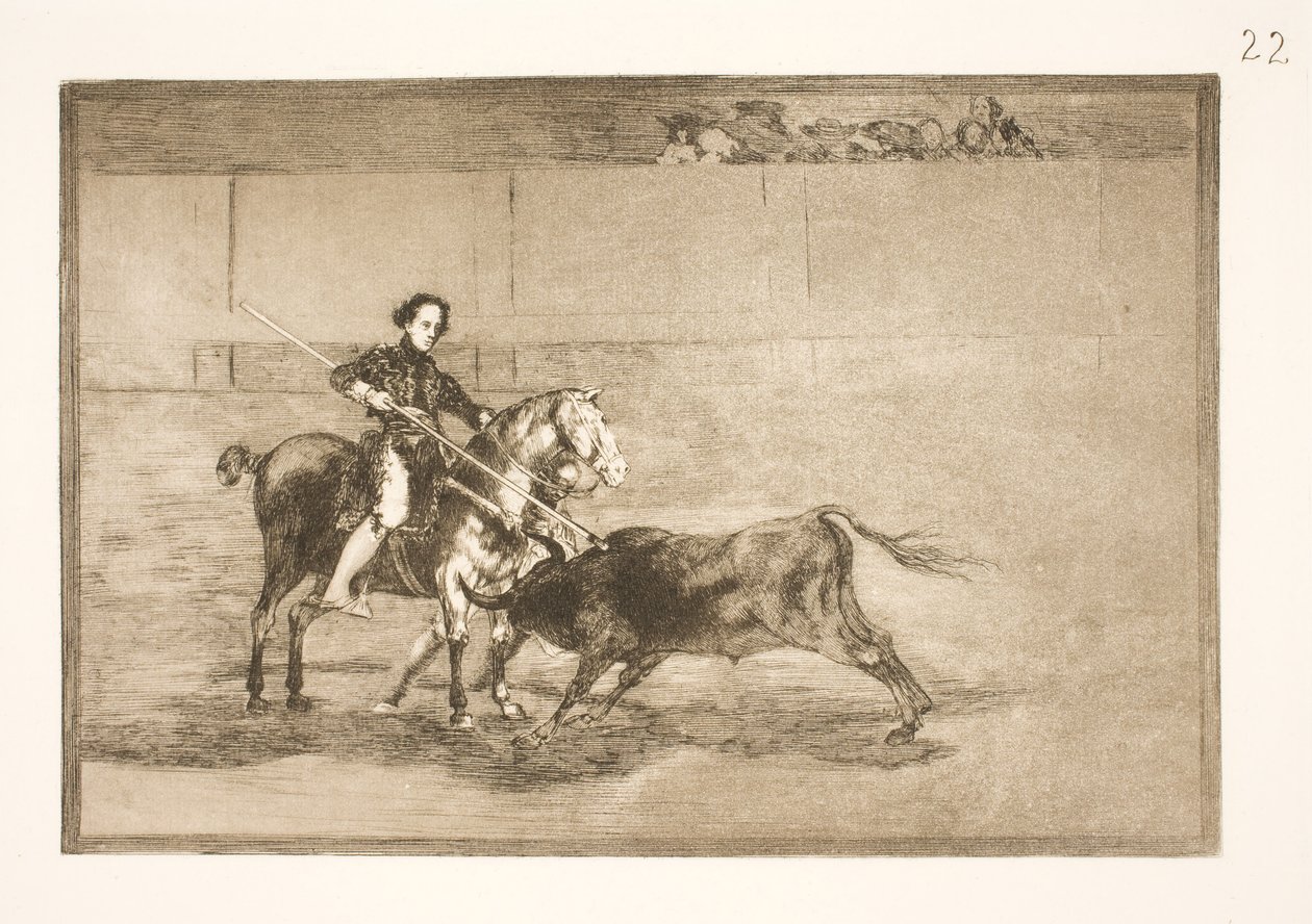 Celebrou a coragem viril de Pajuelera (na arena) em Saragoça de Francisco de Goya