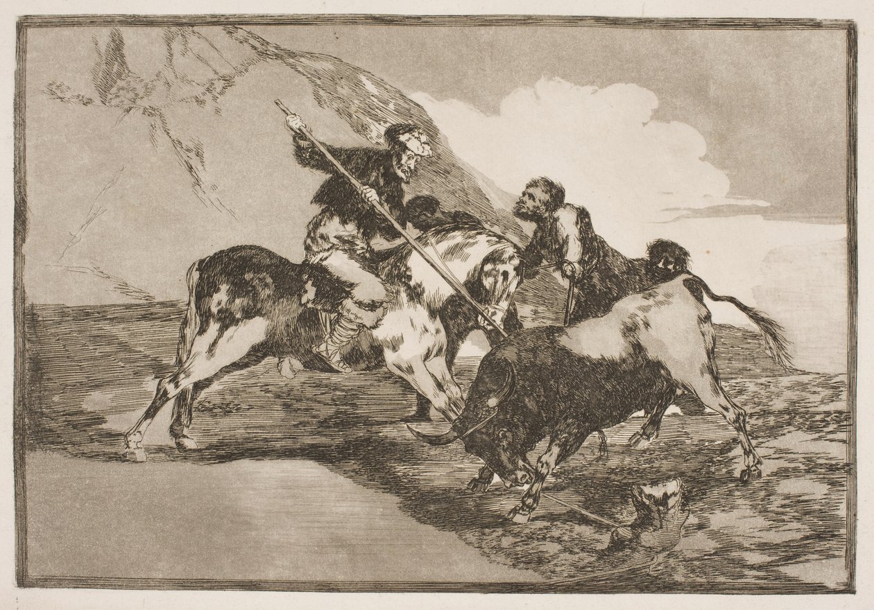 A maneira como os velhos espanhóis caçavam touros a cavalo nas planícies. de Francisco de Goya