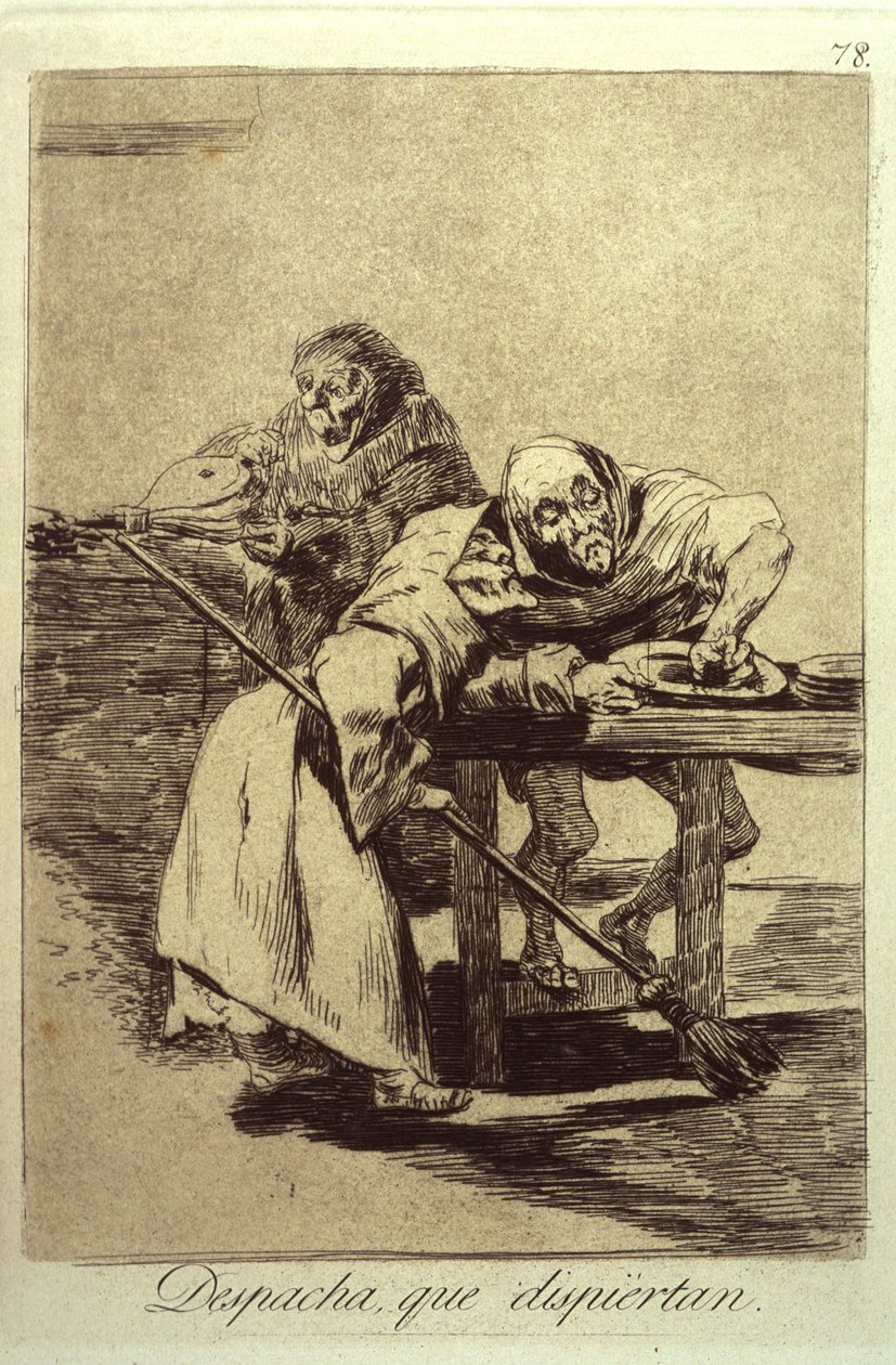 Despacha Que Dispiertan Seja rápido, eles estão acordando, prato 78 de Los Caprichos, 1799 de Francisco de Goya