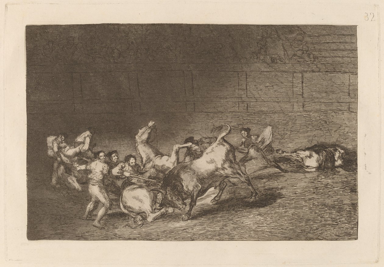 Duas Equipes de Picadores Atirados Um Após o Outro Por Um Único Touro de Francisco de Goya