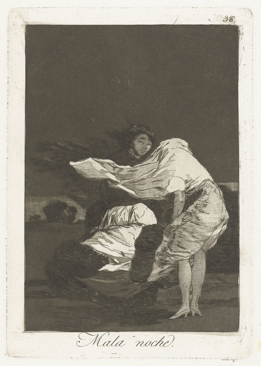 uma noite ruim Mala noche (título no objeto) Los Caprichos (título da série) de Francisco de Goya