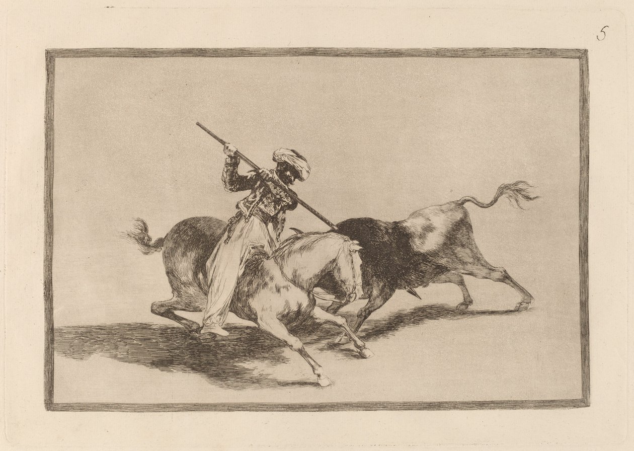 O espirituosa Moor Gazul é o primeiro a lançar touros em ordem (The Spirited Moor Gazul é o primeiro a lançar touros de acordo com as regras) de Francisco de Goya
