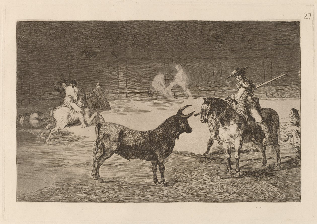 O célebre Fernando del Toro, barilarguero, forçando a fera com sua vara (O célebre Picador, Fernando del Toro, Desenha a Fera Feroz com seu Pique) de Francisco de Goya