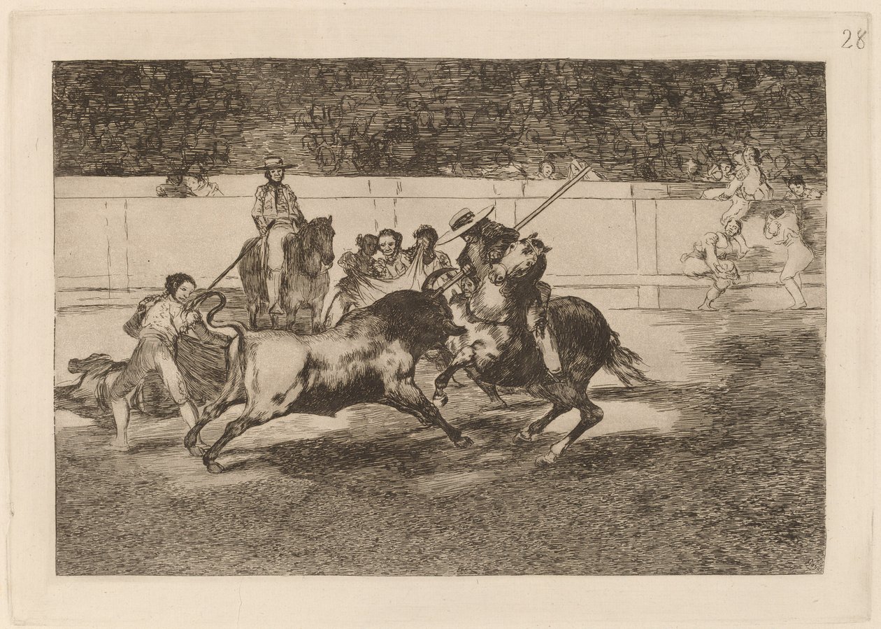 O Rendon forçado mordendo um touro, de cujo destino ele morreu na praça de Madri (The Forceful Rendon Stabs a Bull with the Pique, from which pass he Died in the Ring at Madrid) de Francisco de Goya