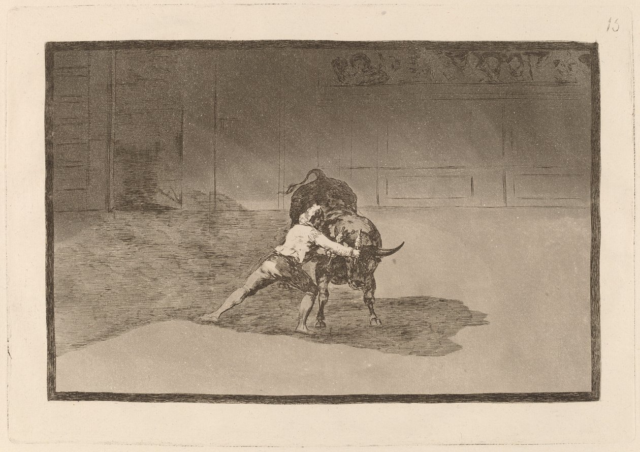 O famoso Martincho colocando banderillas al quiebro (O Famoso Martincho Coloca as Banderillas Jogando o Touro com o Movimento do Seu Corpo) de Francisco de Goya