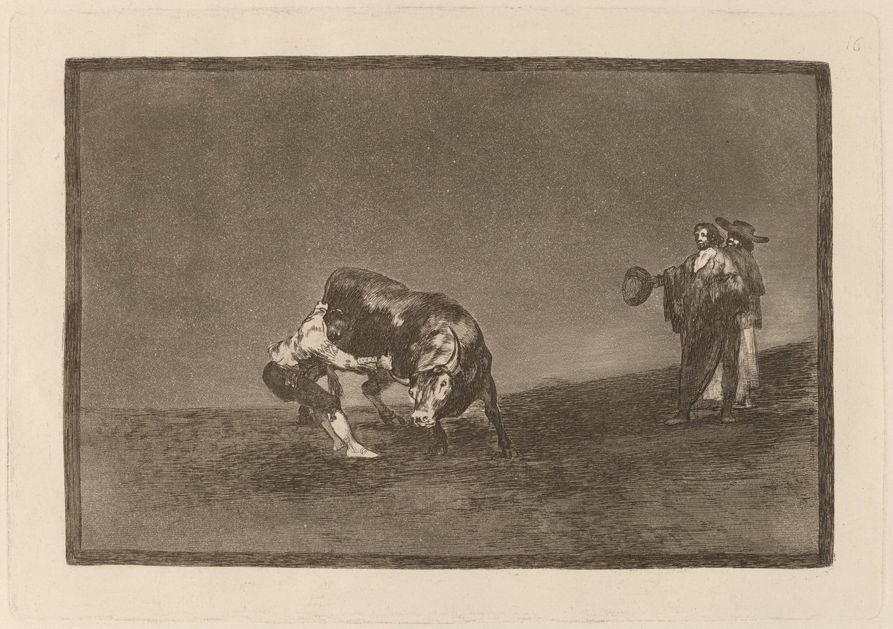 Ele mesmo derruba um touro na praça de Madrid (The Same Man Throws a Bull in the Ring at Madrid) de Francisco de Goya