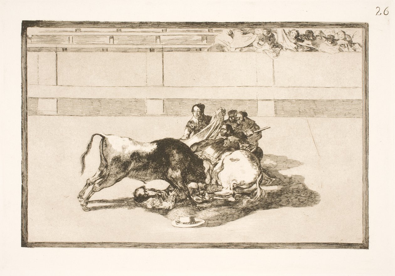 Um picador é jogado do cavalo e cai sob o touro de Francisco de Goya