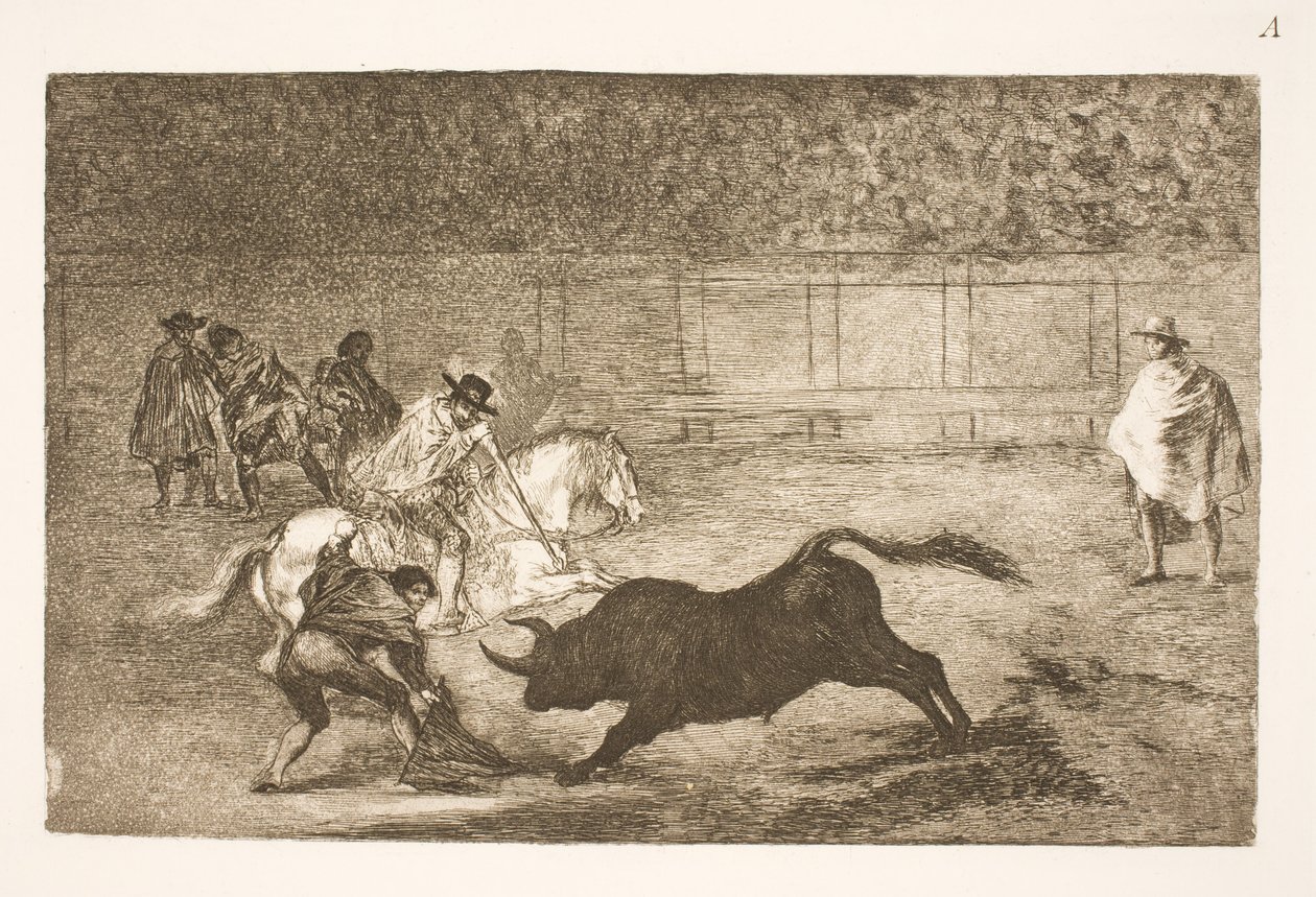 Um piloto espanhol quebra lanças curtas com a ajuda de seus segundos de Francisco de Goya