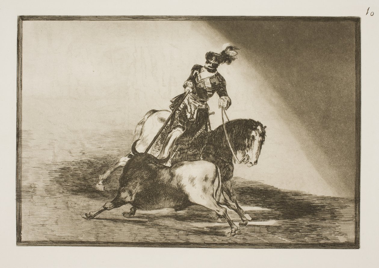 Carlos V empala um touro na arena em Valladolid de Francisco de Goya