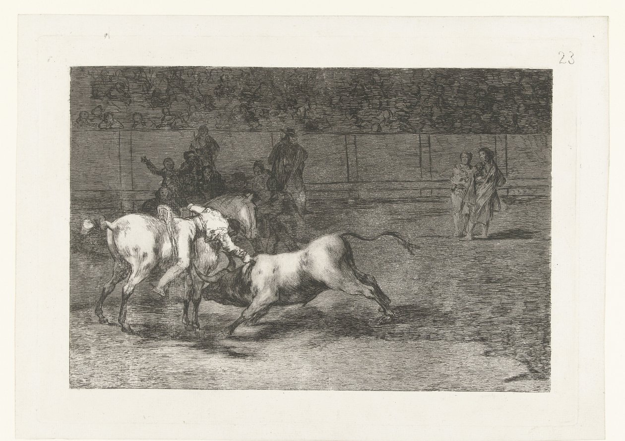 Mariano Ceballos doodt een stier
Madriano Ceballos, conhecido como El Indio, mata o touro do seu cavalo
Tourada (título da série)
Stierenvechten (título da série) de Francisco de Goya