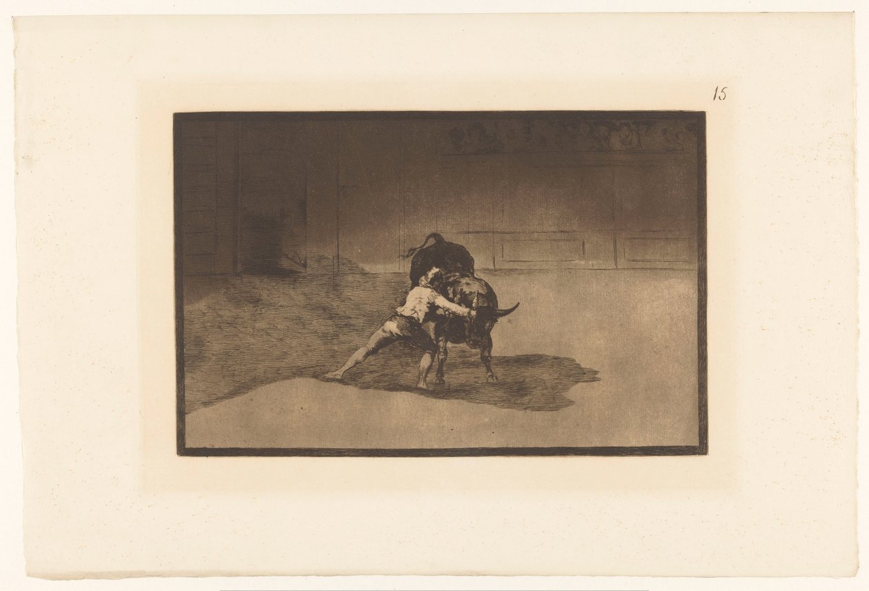 Martincho em gevecht conheceu een stier O famoso Martincho colocando banderillas para quebrar Stierengevechten (título da série) La Taureamachie (título da série) Tourada (título da série) de Francisco de Goya