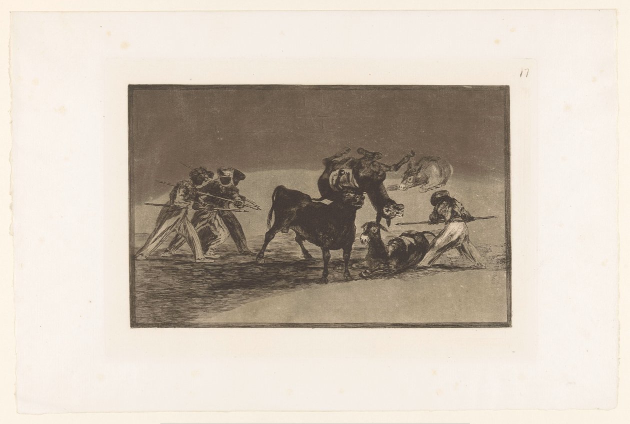 Mouros e burros a lutar contra um touro
Palenque de los Moros hecho con burros para defenderse del toro embolado
Tourada (título da série)
La Taureaumachie (título da série)
La Tauromaquia (título da série) de Francisco de Goya